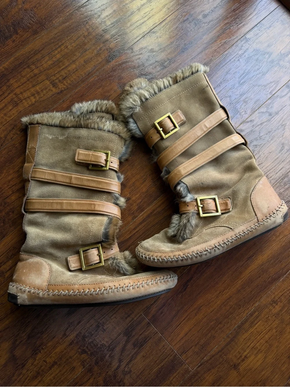 Tory Burch rabbit fur wrap Jaden leather boot no size 7.5 ditressed